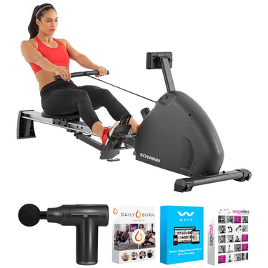 Schwinn Crewmaster Rowing Machine, Performance Tracking, Gray + Massage Gun Bundle