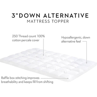 Malouf IS30KKDAFB 3 Inch Down Alternative Mattress Topper King w/ Mattress Protector