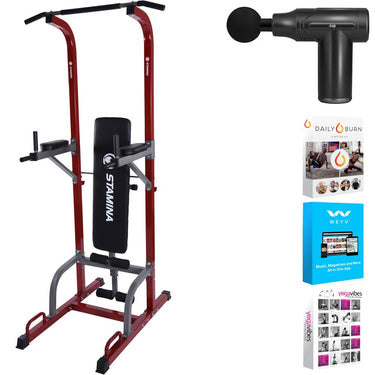 Stamina 50-1735 Full Body Power Tower with Upholstered Bench + Massage Gun Bundle