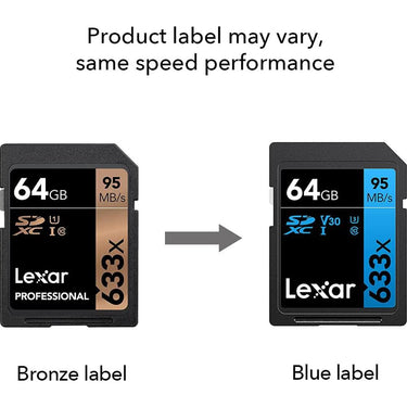Lexar 64GB Professional 633x SDXC UHS-I/U1 Class 10 Memory Card Up to 95 MB/s - 2 Pack