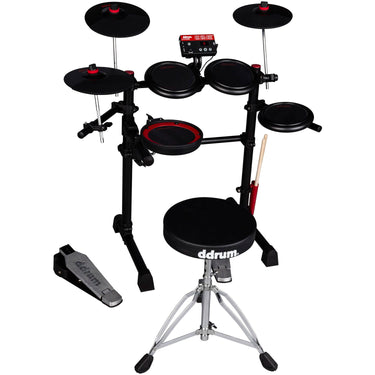 DDRUM Complete Electronic Drum Set with Mesh Drum Heads, Black/Red - DD EFLEX