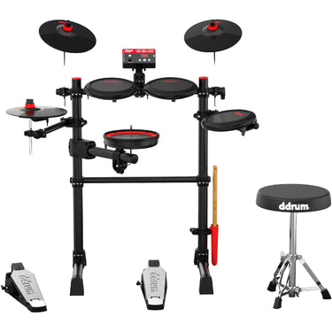 DDRUM Complete Electronic Drum Set with Mesh Drum Heads, Black/Red - DD EFLEX