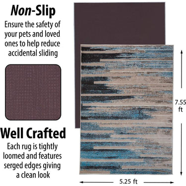Deco Home Blue/Tan Modern Indoor Area Rug with Non-Slip Backing, 5.25' x 7.5' - Open Box