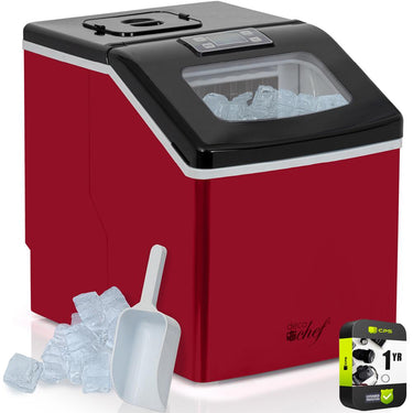 Deco Chef Countertop Portable Ice Maker 40 lb/Day Red with Extended Warranty
