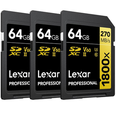 Lexar Professional 1800x SDXC UHS-II Card GOLD Series, 64GB - (3-Pack)