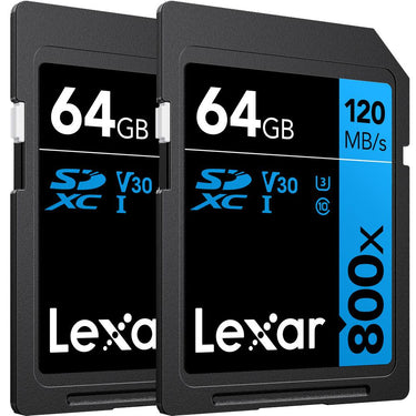 Lexar 64GB High-Performance 800x UHS-I SDXC Memory Card BLUE Series - (2-Pack)