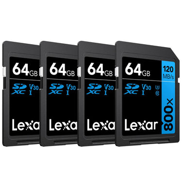 Lexar 64GB High-Performance 800x UHS-I SDXC Memory Card BLUE Series - (4-Pack)
