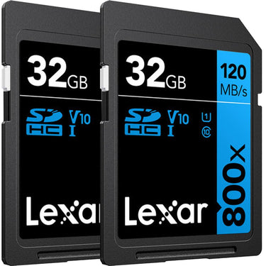 Lexar 32GB High-Performance 800x UHS-I SDHC Memory Card BLUE Series - (2-Pack)