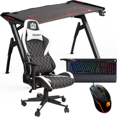 Deco Gear 47" LED Gaming Desk, White Computer Chair, RGB Mouse and Mechanical Keyboard