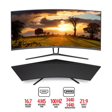 Deco Gear 35" Curved Ultrawide LED Gaming Monitor 3440x1440 21:9 100Hz - Refurbished
