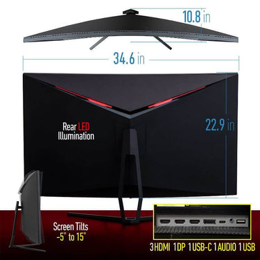 Deco Gear 39" Curved Gaming Monitor, 2560x1440, 165 Hz Bundle with Desk and Keyboard