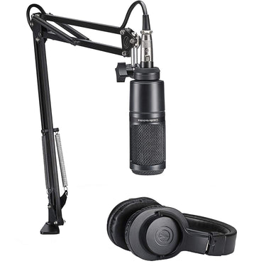 Audio-Technica AT2020PK XLR Cardioid Condenser Microphone with Boom Arm and Monitor Headphones