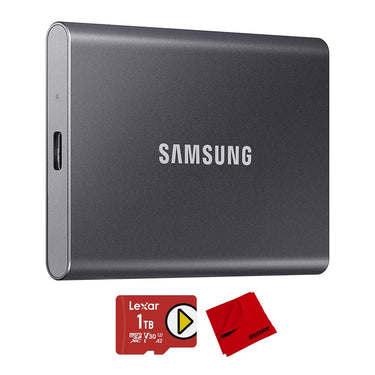 Samsung Portable SSD T7 USB 3.2 2TB Gray with Lexar 1TB Memory Card and Cloth