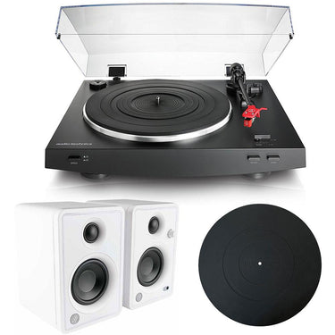 Audio-Technica AT-LP3BK Belt-Drive Stereo Turntable Bundle with CR3 3" Studio Monitors (White)