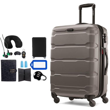 Samsonite Omni Hardside Luggage 24" Spinner Silver + 10pc Luggage Accessory Kit