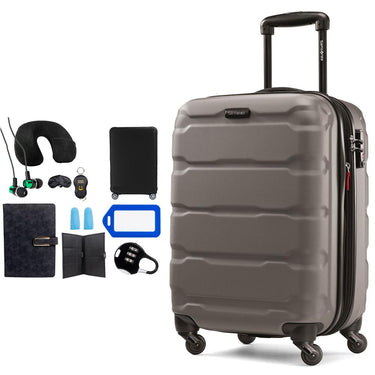 Samsonite Omni Hardside Luggage 20" Spinner Silver + 10pc Luggage Accessory Kit