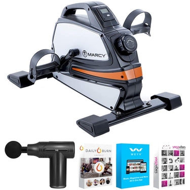 Marcy Portable Magnetic-Mini Cycle, Compact Cardio Exerciser w/ Massage Gun Bundle