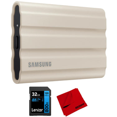 Samsung T7 Shield Portable SSD 2TB, Beige (2022) w/ 32GB Card + Cleaning Cloth