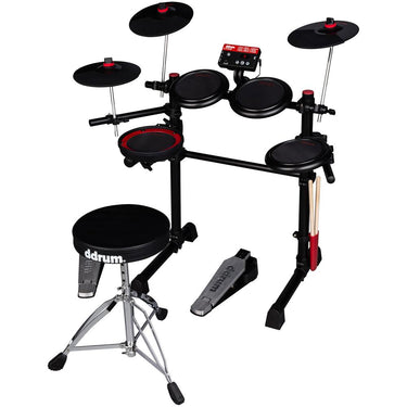 DDRUM Complete Electronic Drum Set w/ Mesh Drum Heads Black/Red+Equipment Bundle