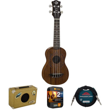 Luna Honu Tribal Turtle Soprano Ukulele Pack w/ Amplifier + Warranty Bundle