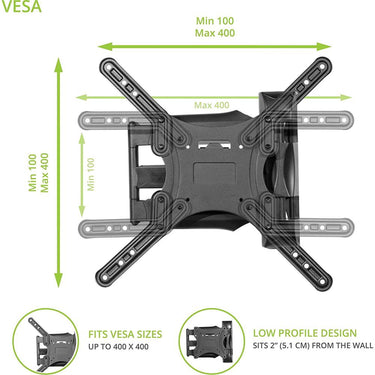 Kanto M300 Full Motion TV Wall Mount for 26" to 55" Screens, Black