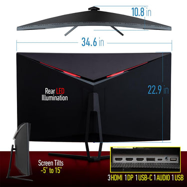 Deco Gear 39" Curved Gaming Monitor, 2560x1440, 165 Hz, 4000:1, HDR 400 - Refurbished