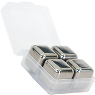 Deco Essentials Stainless Steel Ice Cubes with Storage Case, Reusable, 4 Pack