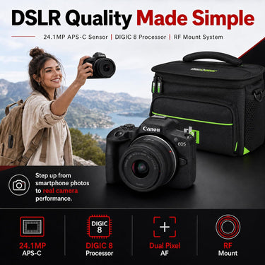 Canon EOS R100 Mirrorless Camera + 18-45mm F4.5-6.3 IS STM Lens Kit Premier Bundle