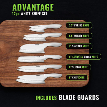 Cuisinart Advantage 12-Piece White Knife Set with Blade Guards C55-12PCWH - Open Box