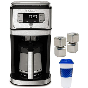 Cuisinart Burr Grind & Brew 12 Cup Coffeemaker + Stainless Steel Ice Cubes + Travel Mug
