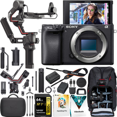 Sony a6400 Mirrorless 4K Camera Body Kit + DJI RS 3 Combo Gimbal Stabilizer Bundle