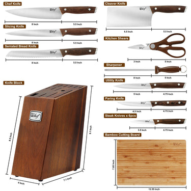 Deco Chef 16 Piece High-Grade Stainless Steel Kitchen Knife Set with Block & Cutting Board