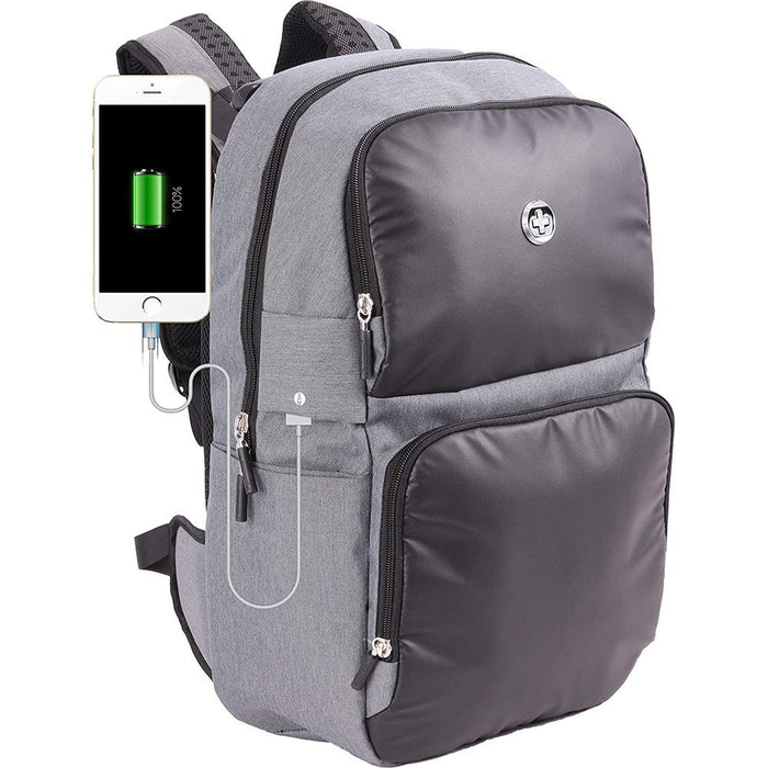Swissdigital SD712-B Empere Two-Tone Gray Backpack with Laptop Pocket, USB Port