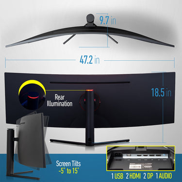 Deco Gear 49" Curved Ultrawide 5K Monitor, 5120x1440, 120Hz, 101% NTSC - Open Box