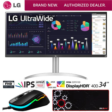 LG 34WQ650-W 34" 21:9 UltraWide FHD 100Hz IPS Monitor + Gaming Mouse Bundle
