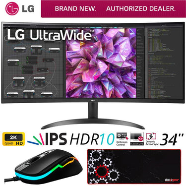 LG 34WQ60C-B 34" 21:9 Curved UltraWide QHD PC Monitor + Gaming Mouse Bundle