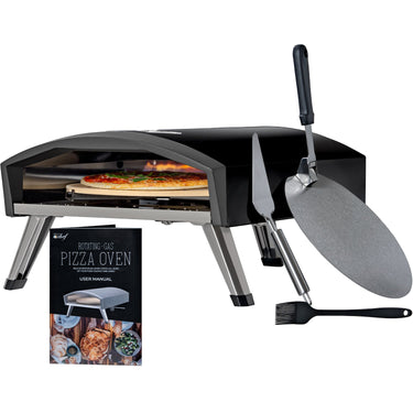 Deco Chef Outdoor Gas Pizza Oven, Portable Design, Self-Rotating Baking Stone, Black