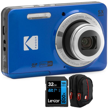 Kodak PIXPRO FZ55 Digital Camera Blue +Lexar 32GB Memory Card + Bag Camera Case