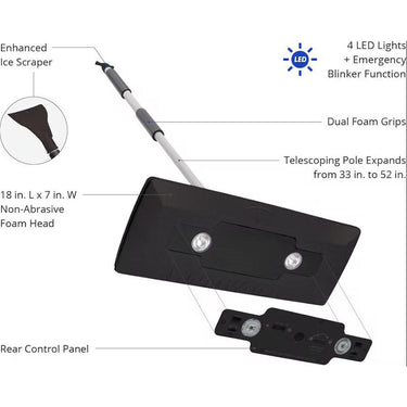 Snow Joe Compact 4-in-1 Telescoping Snow Broom with Ice Scraper and LED Light, Black
