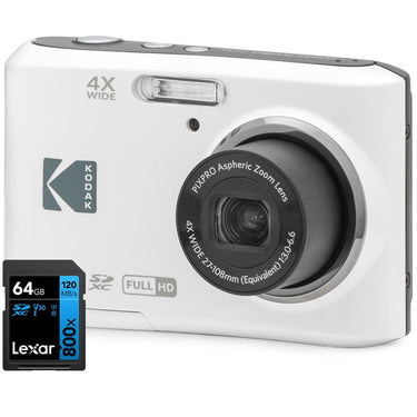 Kodak PIXPRO FZ45 16MP Digital Camera White with Lexar 64GB Memory Card