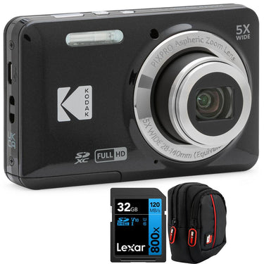 Kodak PIXPRO FZ55 Digital Camera, Black Bundle with Lexar 32GB card + Camera Bag