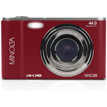 Minolta MND20 44 MP 2.7K Ultra HD Digital Camera, Red w/ Accessories Bundle