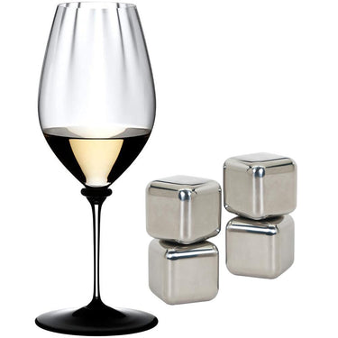 Riedel Fatto A Mano Performance Riesling Glass Black Base Single with Ice Cubes