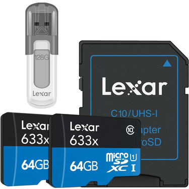 Lexar 2-Pack High-Performance 633x microSDHC/SDXC UHS-I 64GB Memory Card w/ 128GB USB