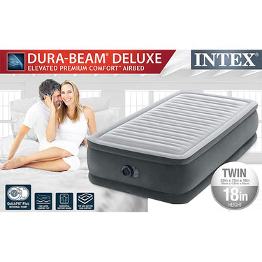 Intex 18" Twin Dura Beam Comfort Plush Air Mattress with Built In Pump