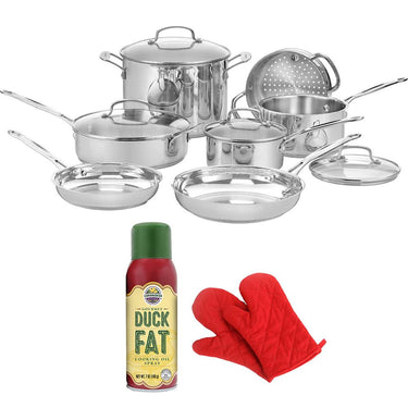 Cuisinart Chef's Classic Stainless 11-Piece Cookware Set with Cooking Oil Bundle