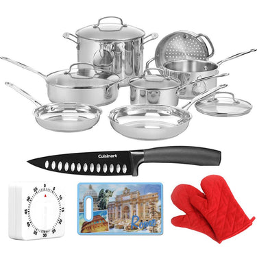 Cuisinart Chef's Classic Stainless 11 Pc Cookware Set with Chef's Knife Bundle