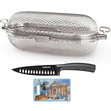 Napoleon Rotisserie Grill Basket Stainless Steel with Cutting Board and 6" Knife