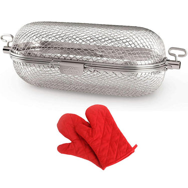 Napoleon Rotisserie Grill Basket Stainless Steel with Heat Resistant Oven Mitt