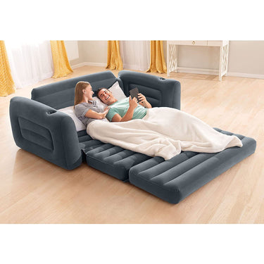 Intex Queen Inflatable Couch Pull Out Size Sofa Bed Sleep Away Futon, Gray